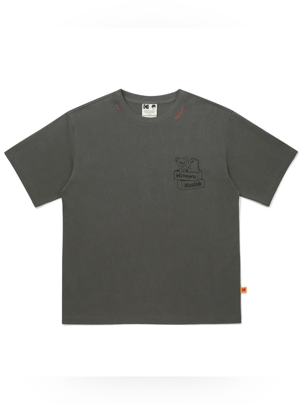 Hirono x Kodak Pigment Washed Graphic Semi-Oversized S/S T-Shirt (Dark Gray, L)
